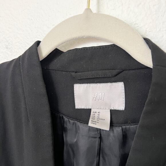 [H&M] Black Gold Hardware Zip Pockets Open Front Blazer Jacket Work Career Sz 10 - Picture 10 of 11